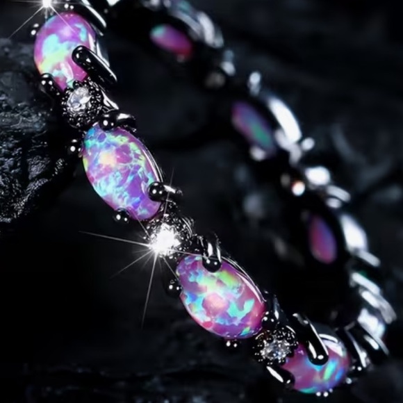 Sterling Black & Purple Opal Ring - Picture 3 of 7